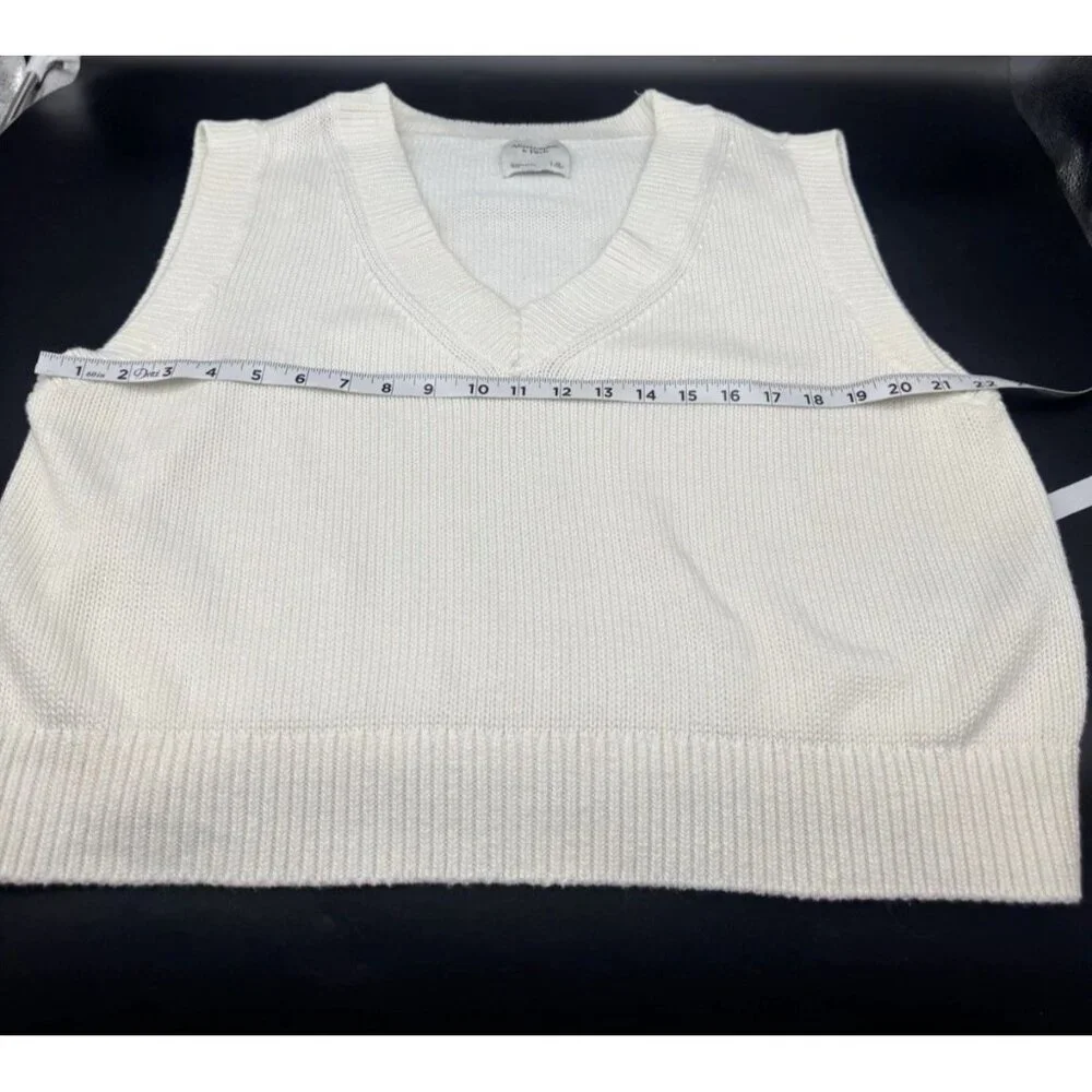 Abercrombie & Fitch Womens White Chunky VNeck Sweater Vest XL Preppy Academia - Picture 4 of 7